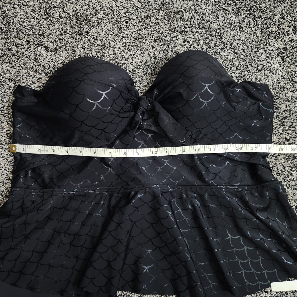 Mermaid Shiny Scales Sexy Black Bustier Peplum Tankini Swim Top Underwire 3X - Picture 5 of 7